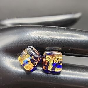 Murano Glass Elegant‎ Gold and Blue Stud Earrings